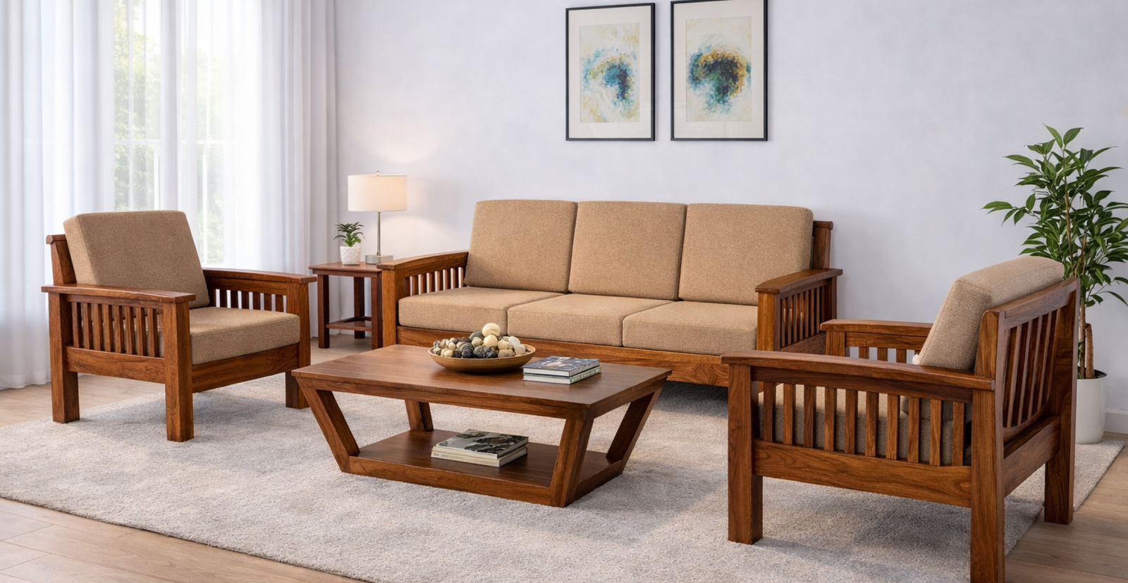 Cozy living room with sheesham furniture