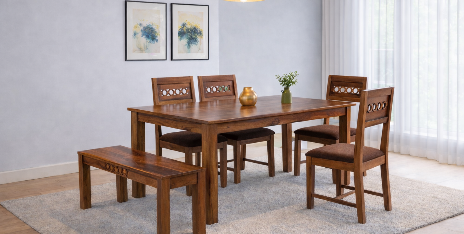 Warm dining space with brass accents